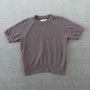 SPRWMN Sweater Women XS Short Sleeve Crew Knit Minimalist Clean Girl Fleece Line
